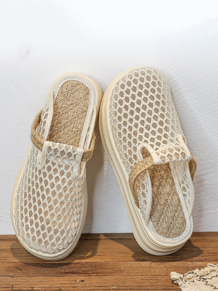 Women Summer Breathable Mesh Linen Slip-On Flat Shoes