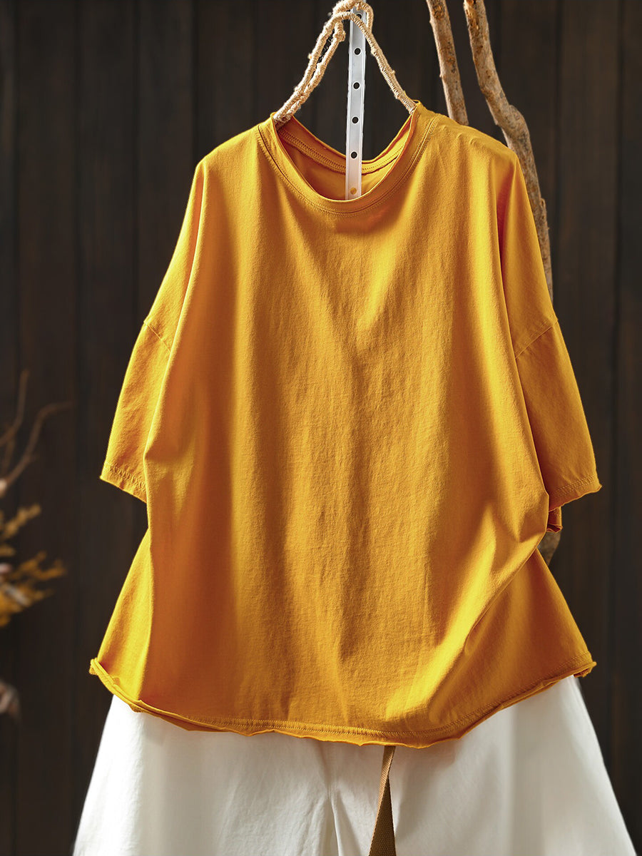 Minimalist Solid Short Sleeve Cotton T-Shirt