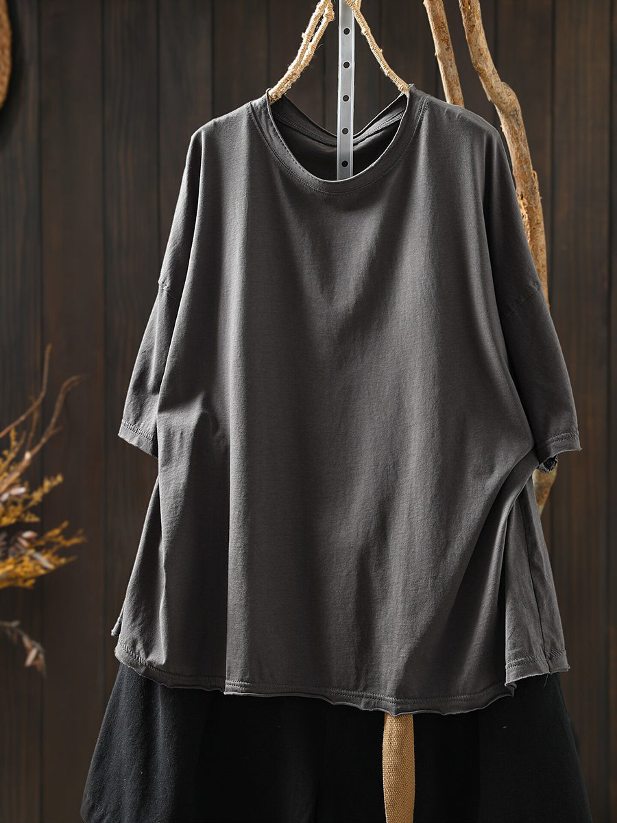 Minimalist Solid Short Sleeve Cotton T-Shirt