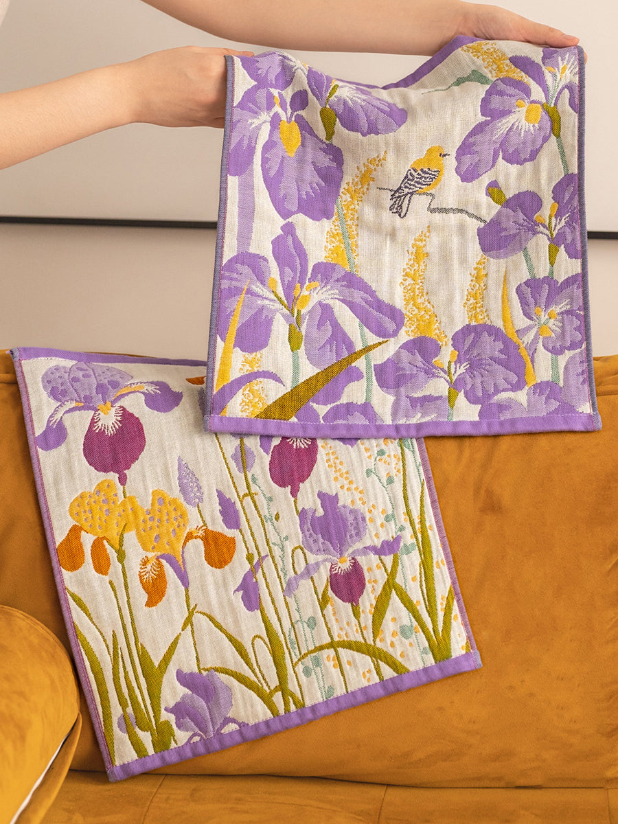 4 Pieces Purple Floral Soft 4-Layer Cotton Gauze Square Towel