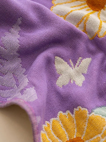 4 Pieces Purple Floral Soft 4-Layer Cotton Gauze Square Towel