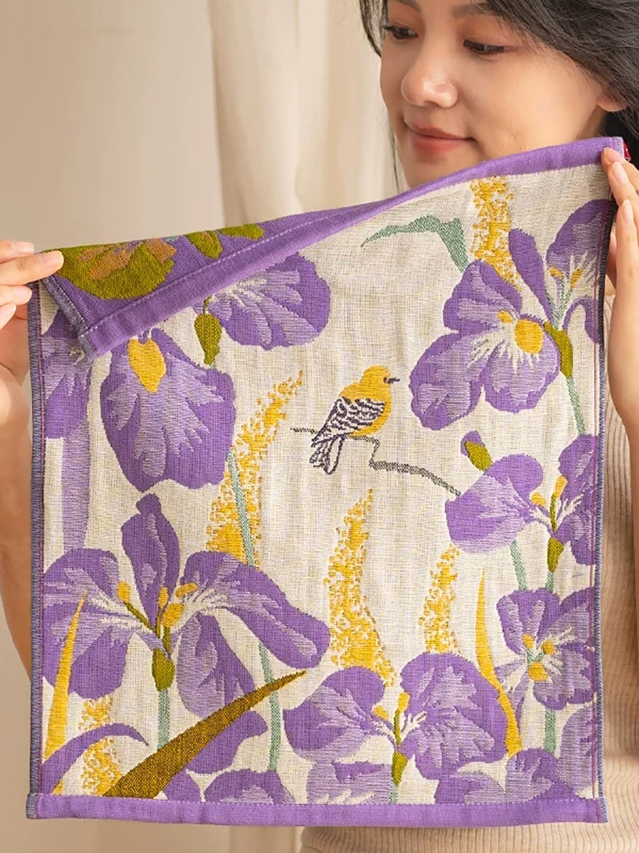 4 Pieces Purple Floral Soft 4-Layer Cotton Gauze Square Towel