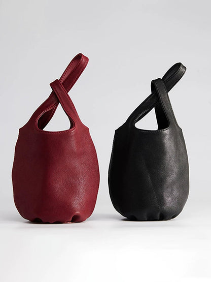 Casual Minimalist Leather Bucket Bag