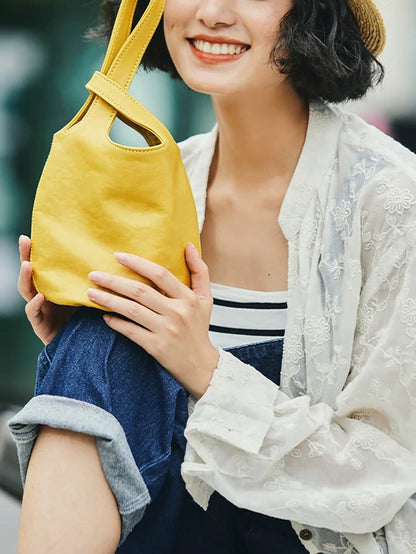 Casual Minimalist Leather Bucket Bag