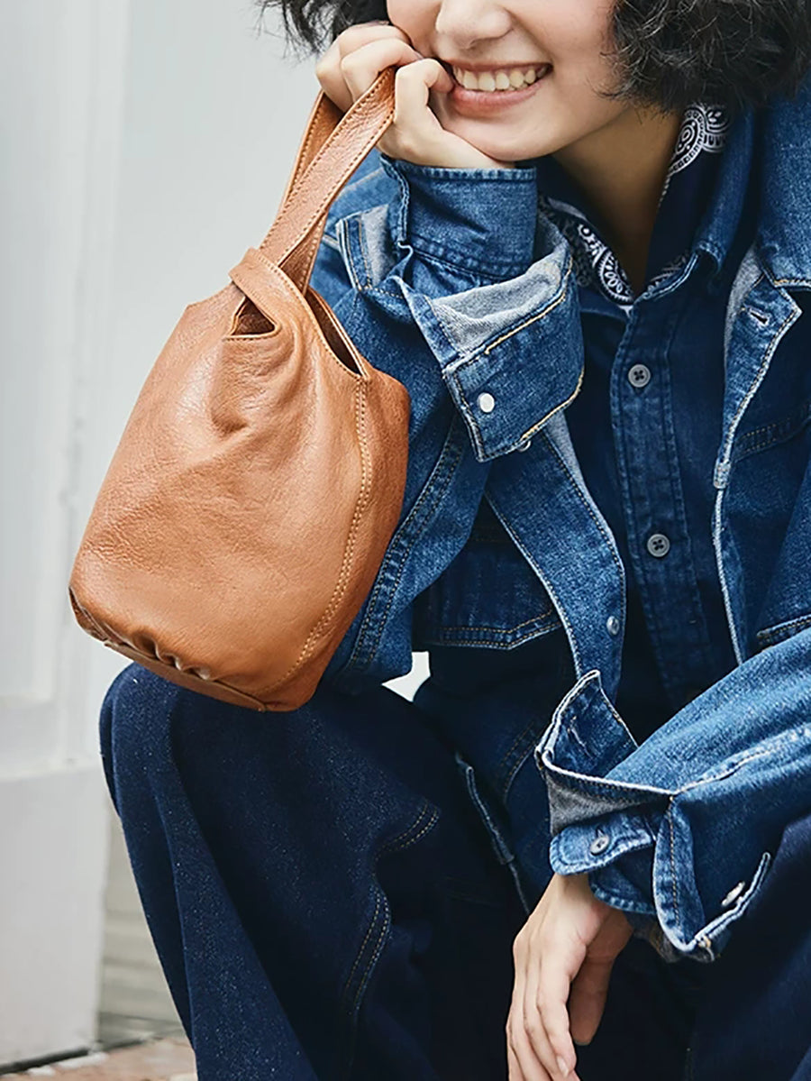 Casual Minimalist Leather Bucket Bag