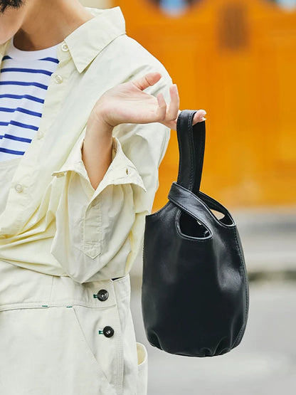 Casual Minimalist Leather Bucket Bag