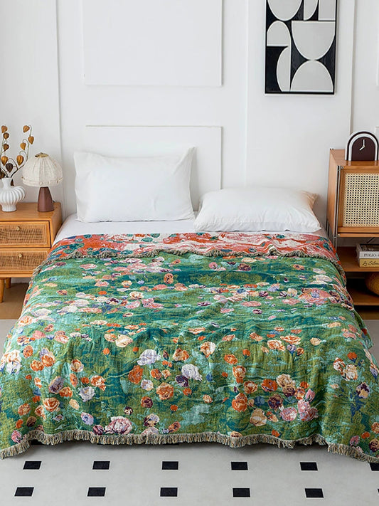 Multifunctional Floral Minimalist Cotton Throw Blanket