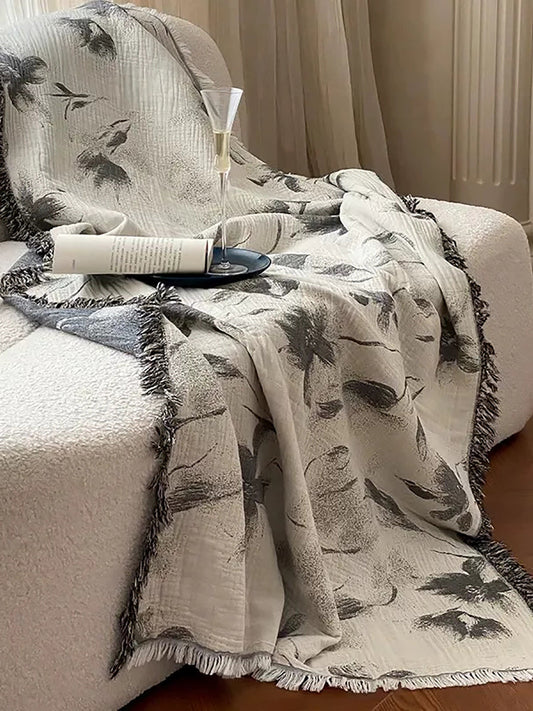 Modern Oriental 4-Layer Cotton Gauze Fringed Edges Blanket
