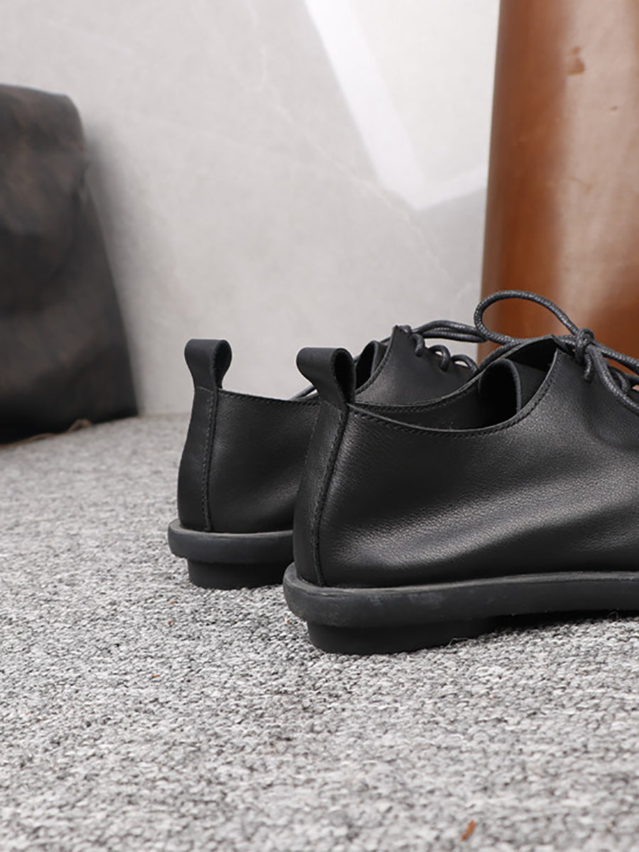 Women Vintage Genuine Leather Lace-Up Loafers