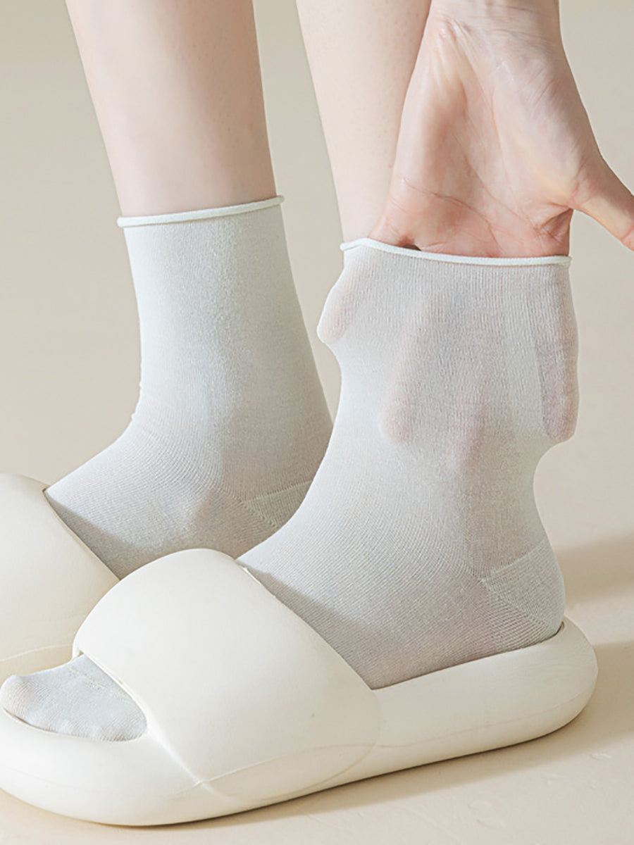 6 Pairs Women Mulberry Silk Mid-Calf Socks – Summer Lightweight Crew Socks