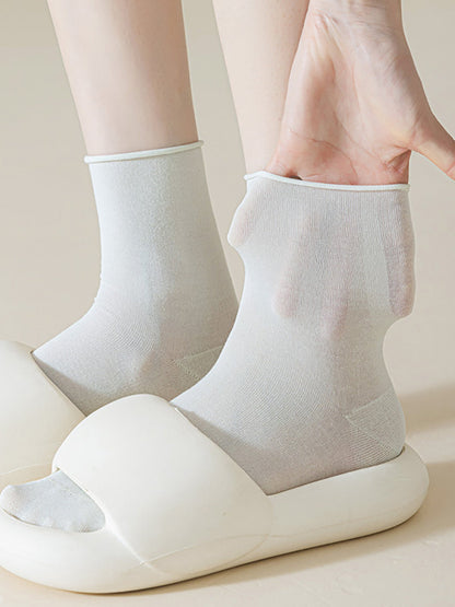 6 Pairs Women Mulberry Silk Mid-Calf Socks – Summer Lightweight Crew Socks