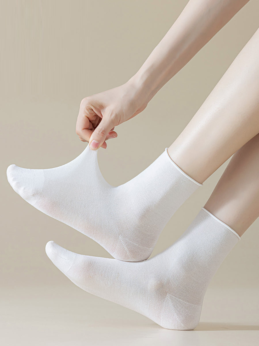 6 Pairs Women Mulberry Silk Mid-Calf Socks – Summer Lightweight Crew Socks