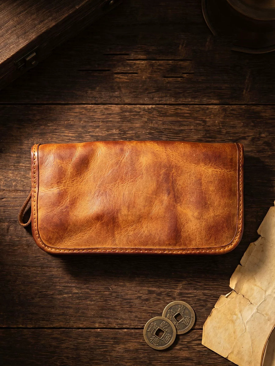 Vintage Vegetable-Tanned Leather Long Zip Wallet