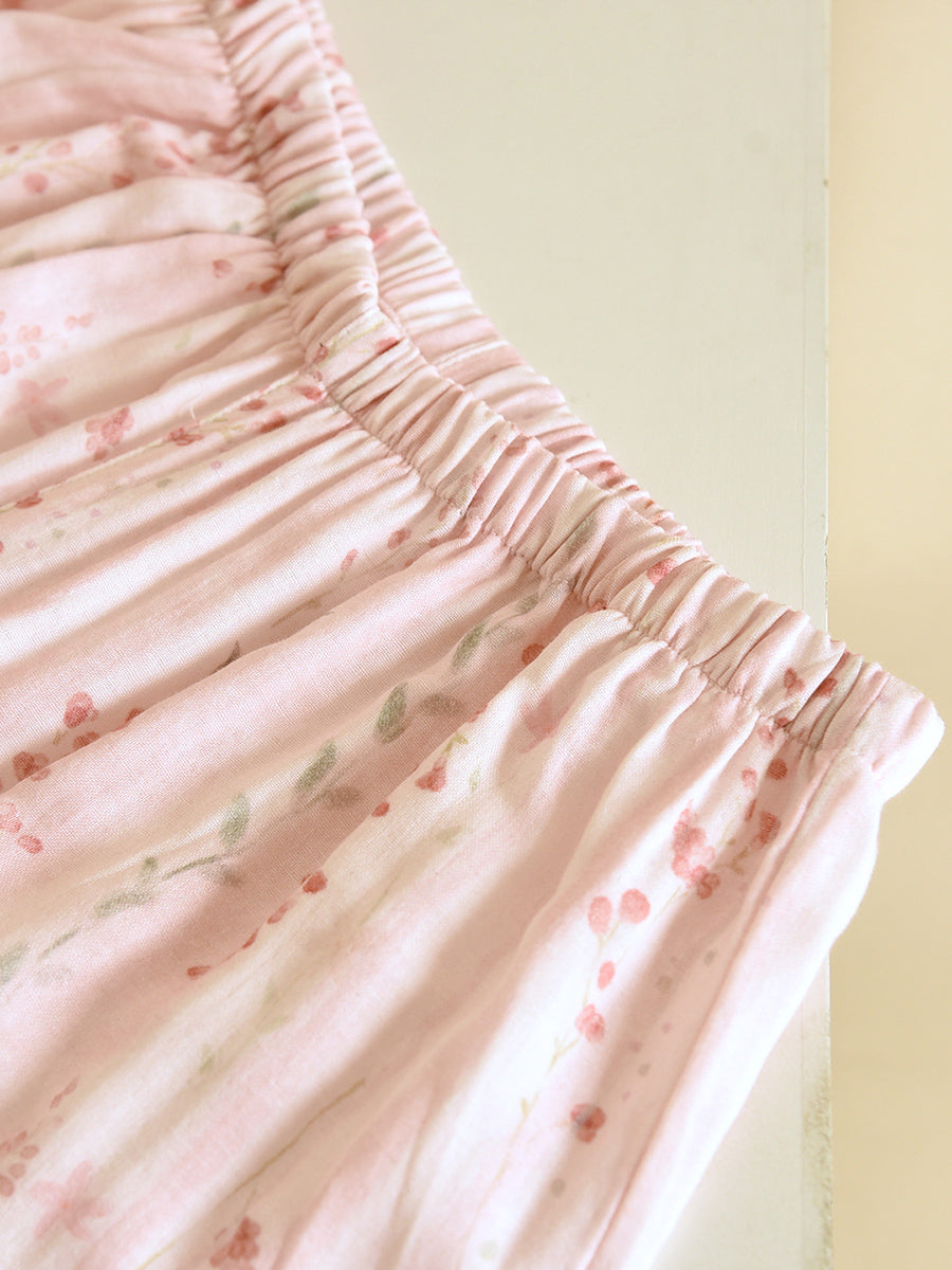 Plus Size Women Floral Spring Autumn Thin Cotton Gauze Tie-Front Pajamas