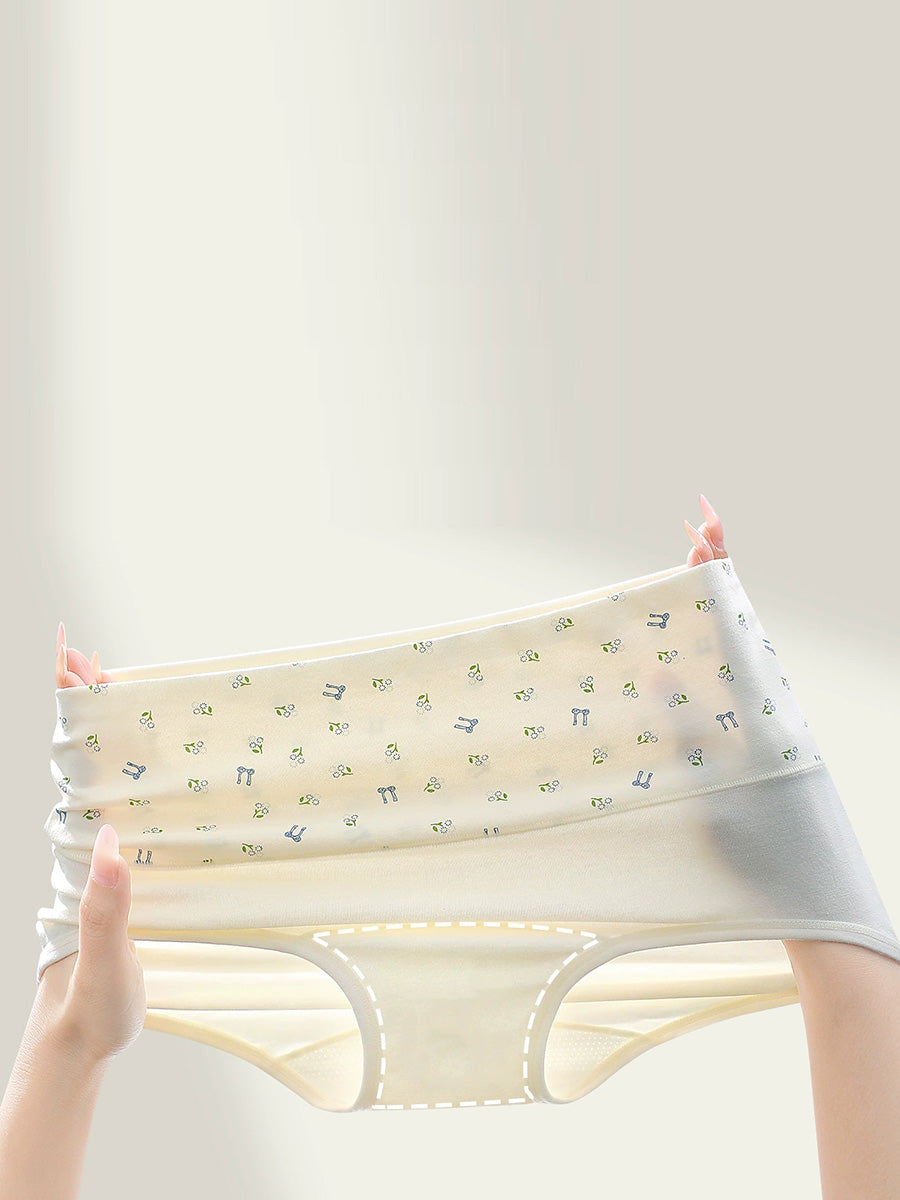 5 Pieces Women Printed Pure Cotton Mulberry Silk Crotch Briefs