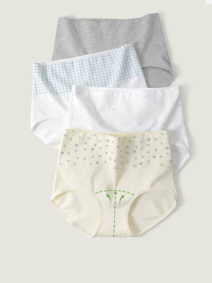 5 Pieces Women Printed Pure Cotton Mulberry Silk Crotch Briefs