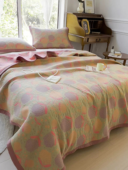 Yarn-Dyed Jacquard 3-Layer Cotton Gauze Blanket