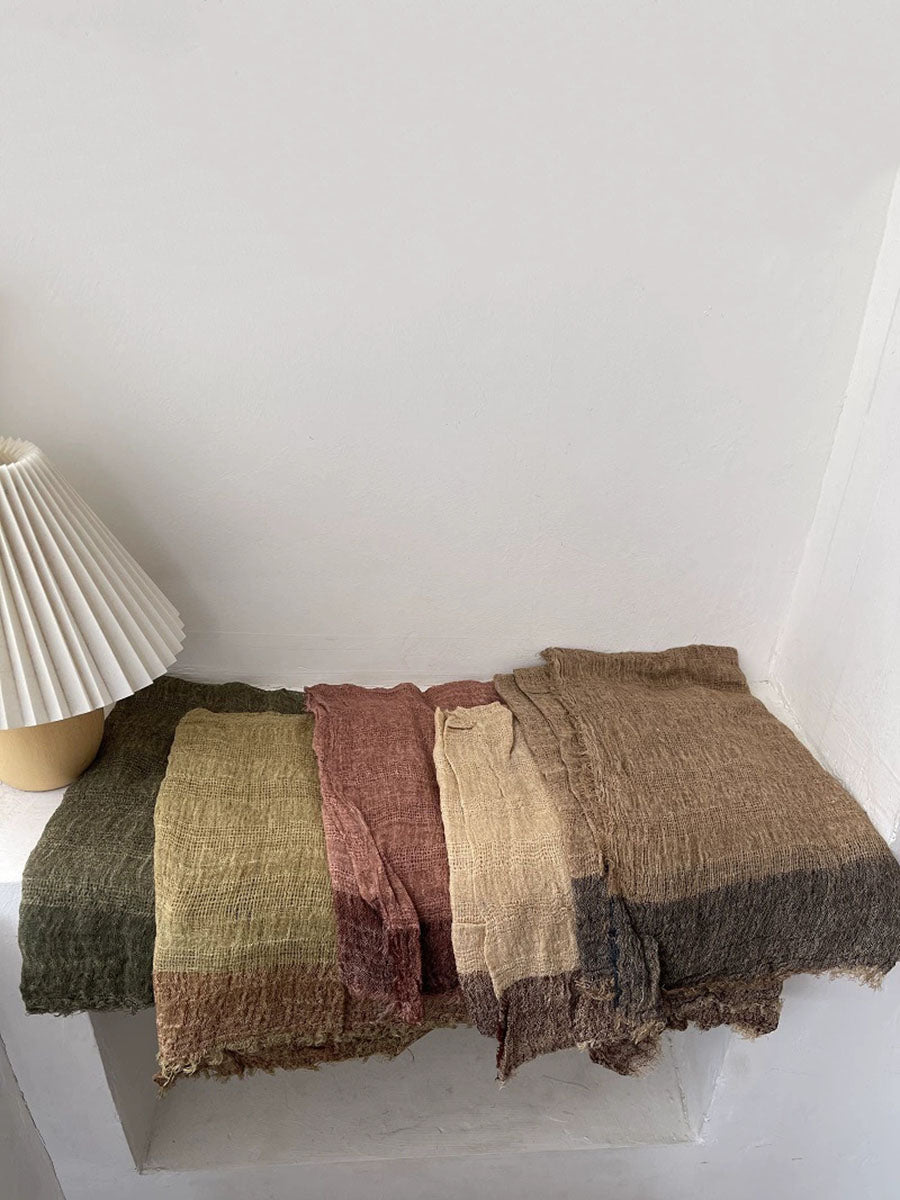 Women Frayed Edge Openwork Color Block Shawl Scarf