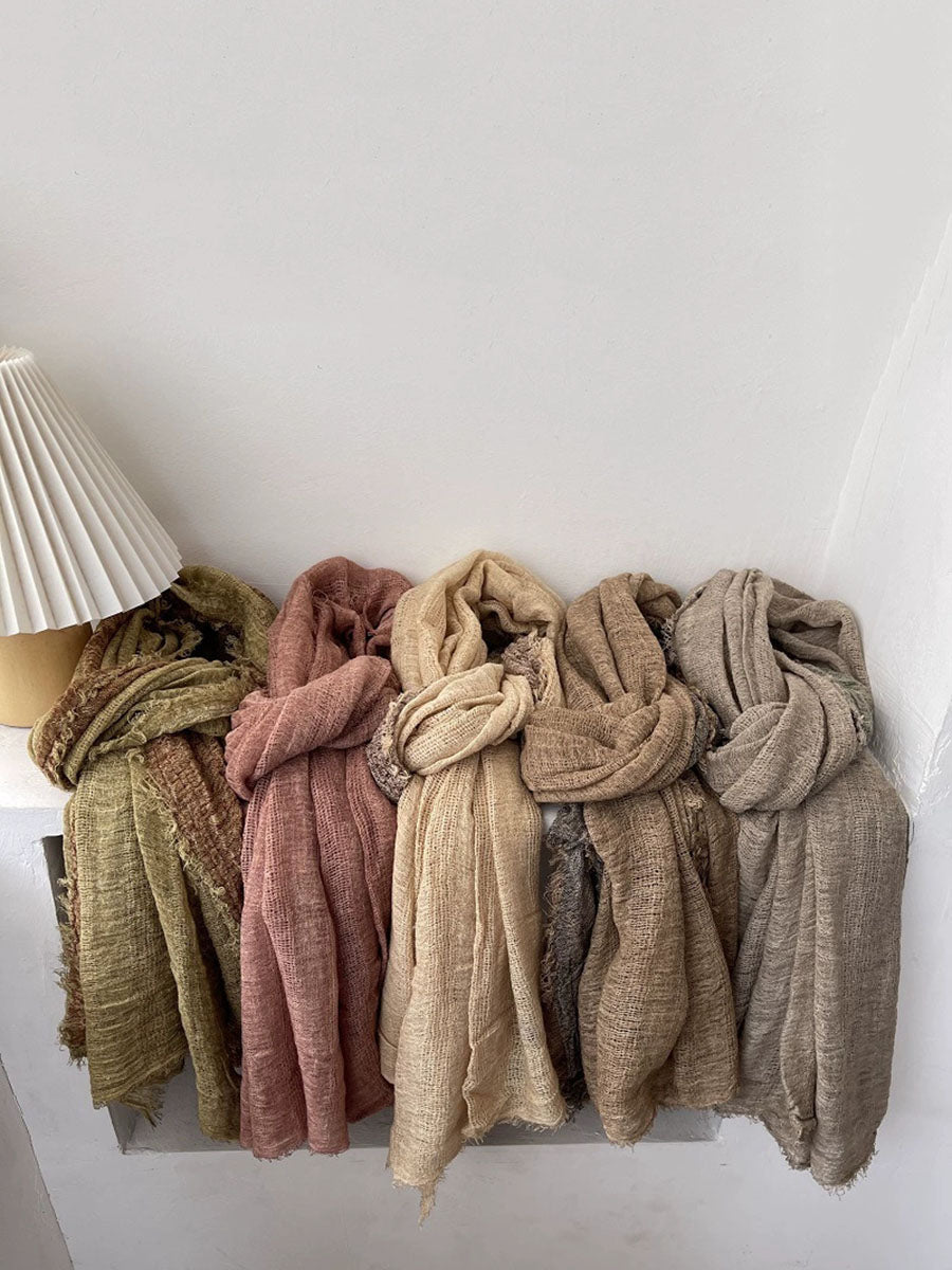 Women Frayed Edge Openwork Color Block Shawl Scarf
