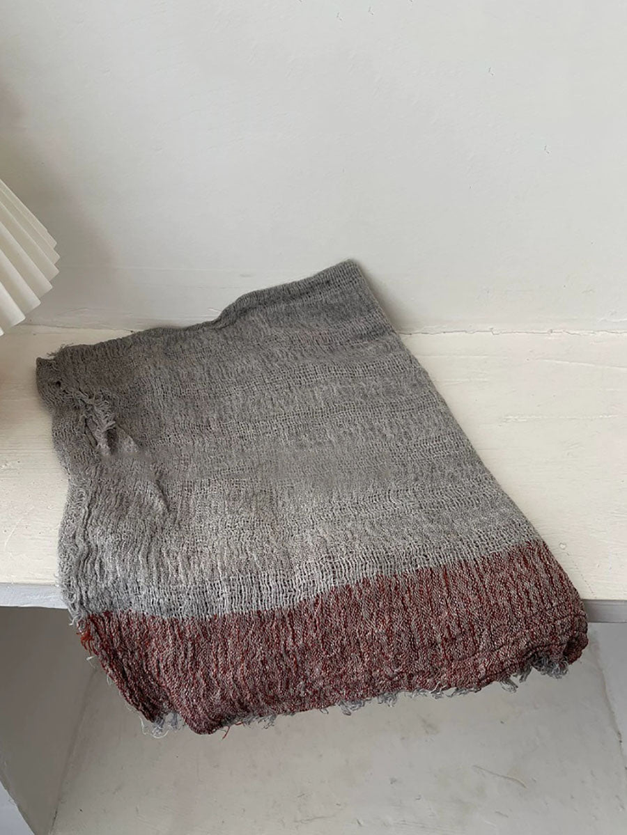 Women Frayed Edge Openwork Color Block Shawl Scarf