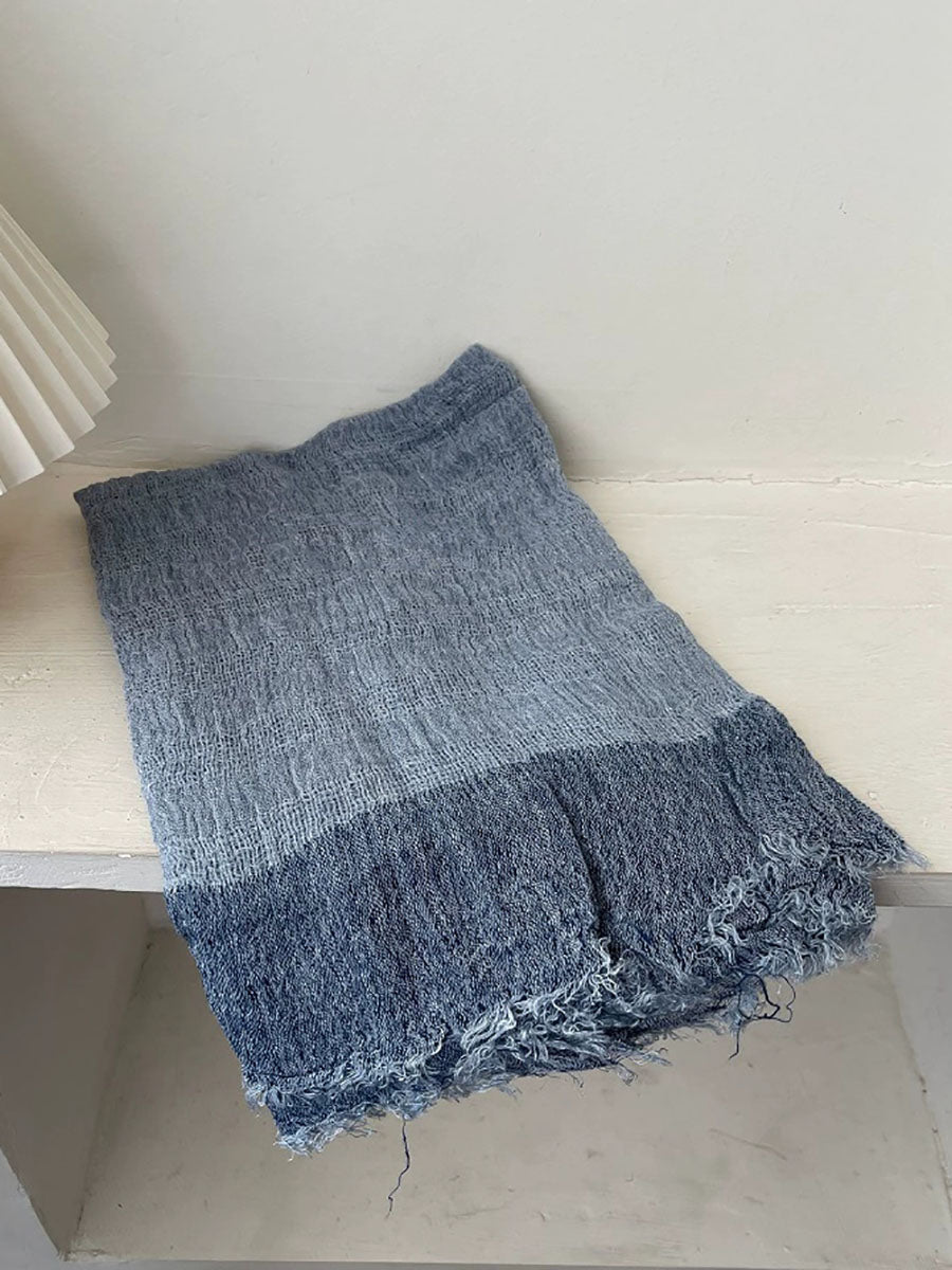 Women Frayed Edge Openwork Color Block Shawl Scarf