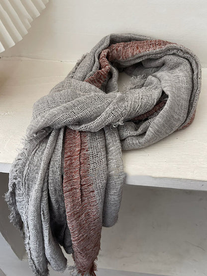 Women Frayed Edge Openwork Color Block Shawl Scarf