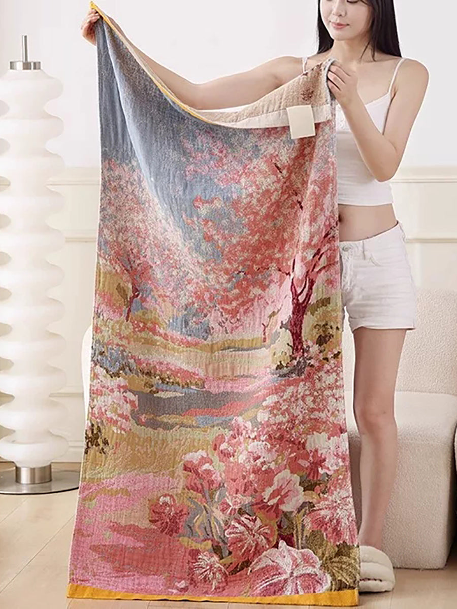 Impressionist Oil Painting Style Cotton 4-Layer Gauze Bath Towel
