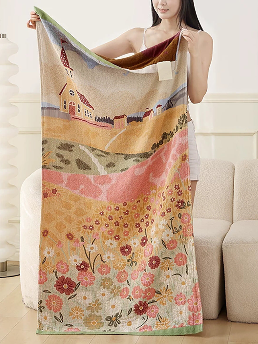 Impressionist Oil Painting Style Cotton 4-Layer Gauze Bath Towel
