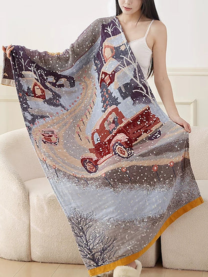 Impressionist Oil Painting Style Cotton 4-Layer Gauze Bath Towel