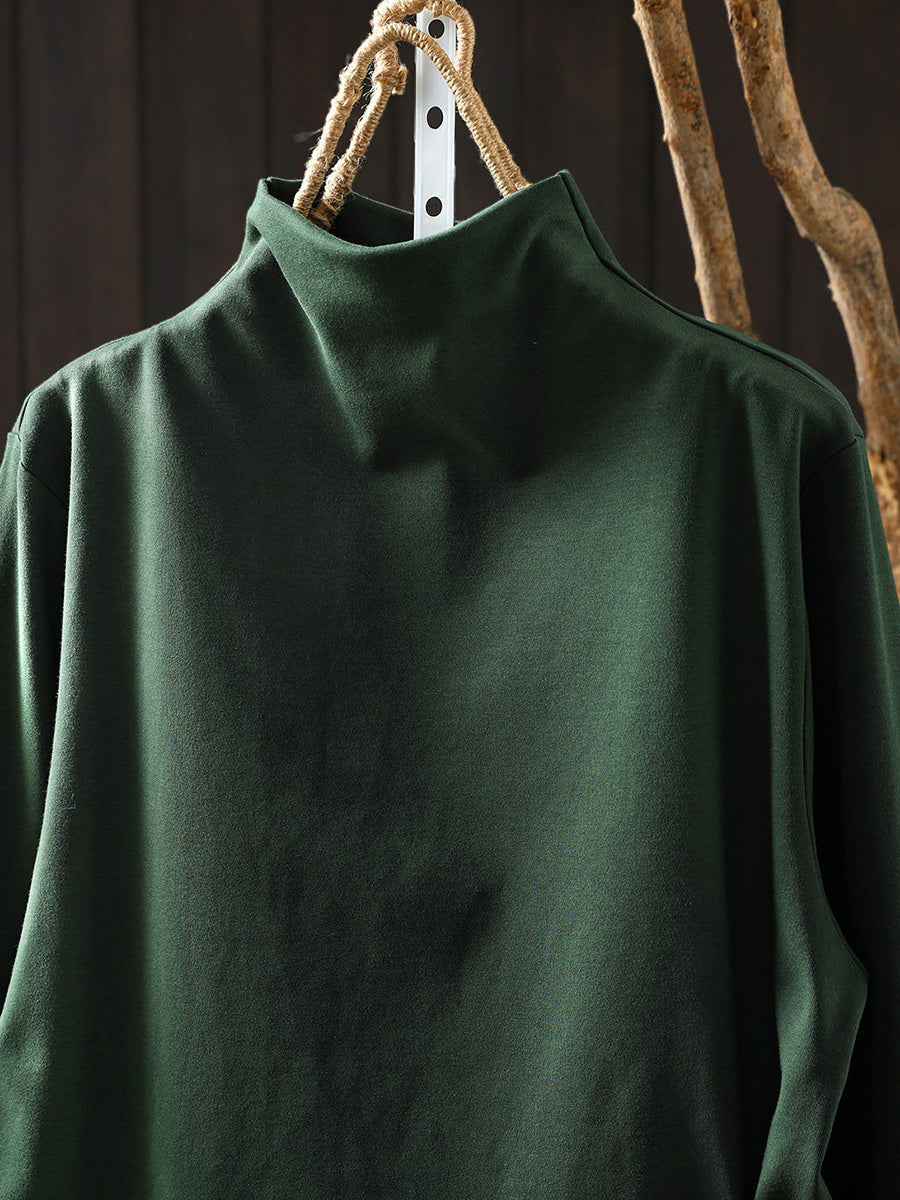 Women Autumn Frog Button Mock Neck Long-Sleeve Tee – Versatile Autumn Base Layer