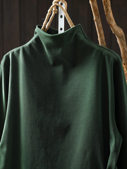 Women Autumn Frog Button Mock Neck Long-Sleeve Tee – Versatile Autumn Base Layer
