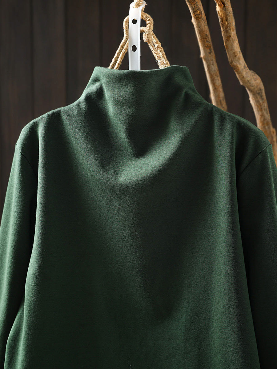 Women Autumn Frog Button Mock Neck Long-Sleeve Tee – Versatile Autumn Base Layer