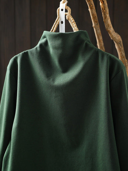 Women Autumn Frog Button Mock Neck Long-Sleeve Tee – Versatile Autumn Base Layer