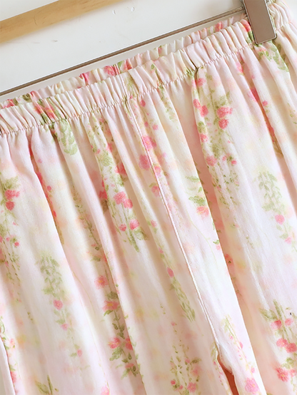 Women Floral Print Minimalist V_Neck Cotton Pajama Set