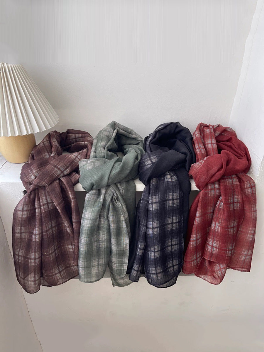 Women Vintage Classic Plaid Soft Shawl Scarf
