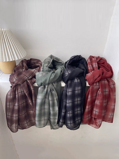 Women Vintage Classic Plaid Soft Shawl Scarf