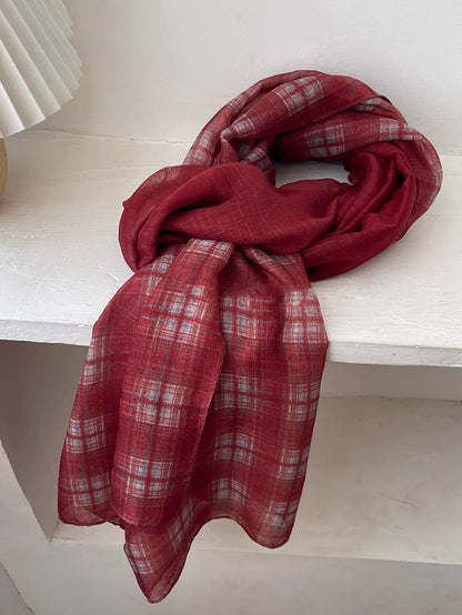 Women Vintage Classic Plaid Soft Shawl Scarf