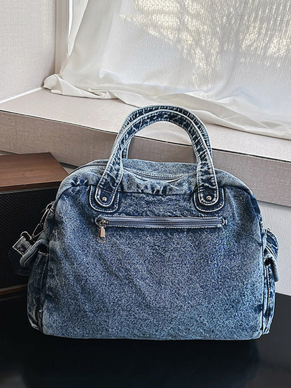 Women Vintage Denim Tote Bag – Versatile Multi-Pocket Crossbody & Shoulder Bag