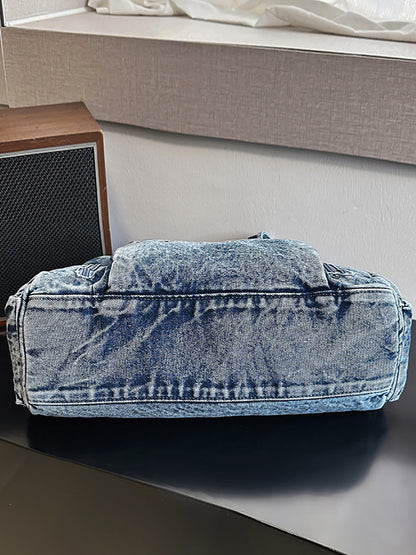 Women Vintage Denim Tote Bag – Versatile Multi-Pocket Crossbody & Shoulder Bag