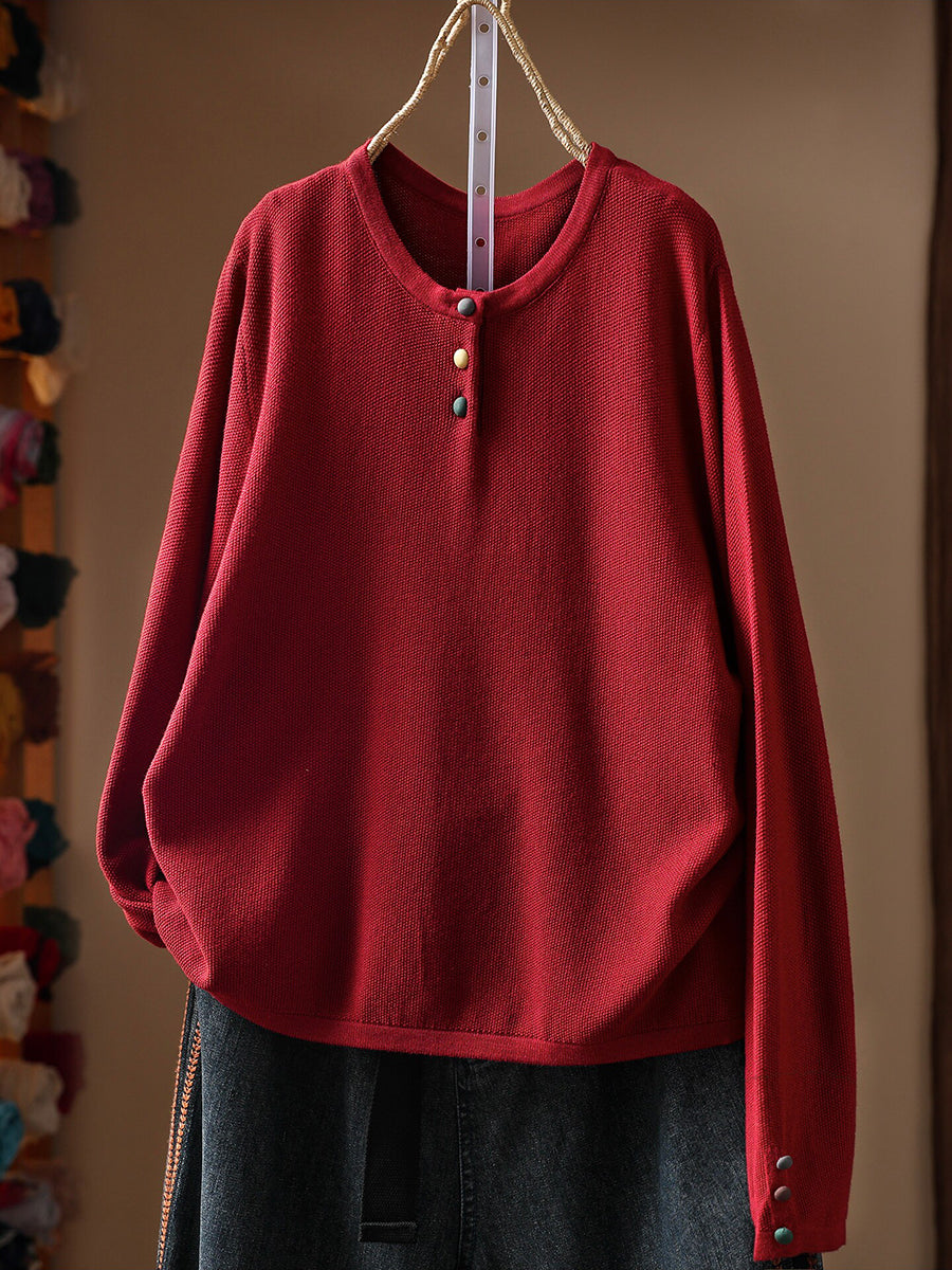 Women Fall Artsy Long Sleeve Cotton Pullover Sweater