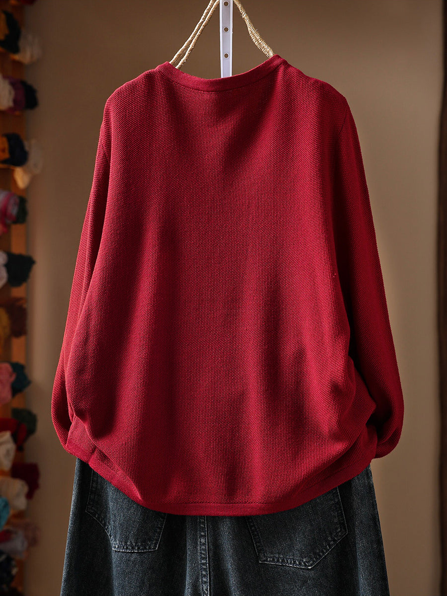 Women Fall Artsy Long Sleeve Cotton Pullover Sweater