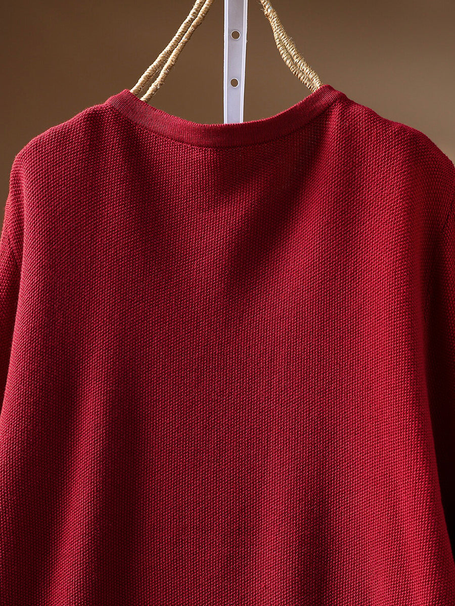 Women Fall Artsy Long Sleeve Cotton Pullover Sweater