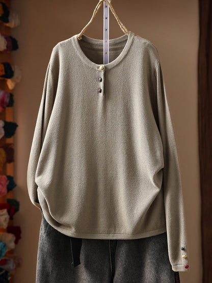Women Fall Artsy Long Sleeve Cotton Pullover Sweater