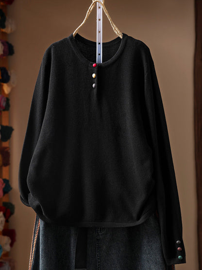 Women Fall Artsy Long Sleeve Cotton Pullover Sweater