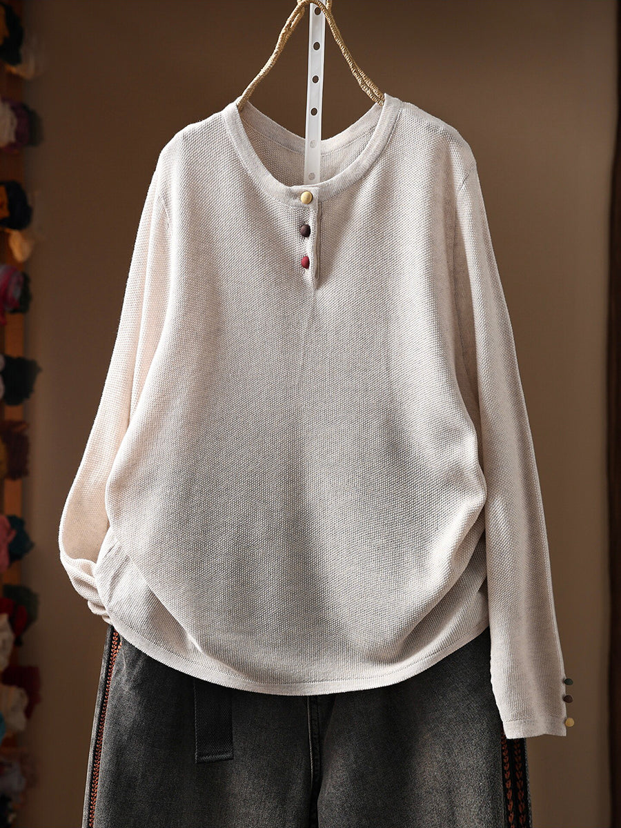 Women Fall Artsy Long Sleeve Cotton Pullover Sweater