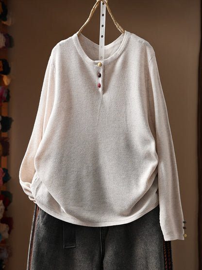 Women Fall Artsy Long Sleeve Cotton Pullover Sweater