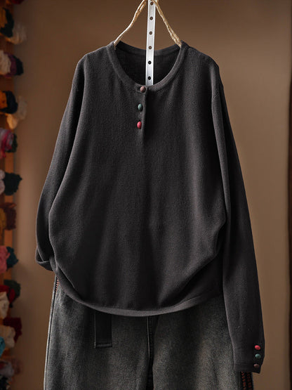Women Fall Artsy Long Sleeve Cotton Pullover Sweater