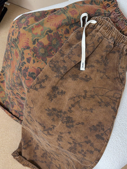 Women Vintage Washed Printed Cropped Denim Jeans