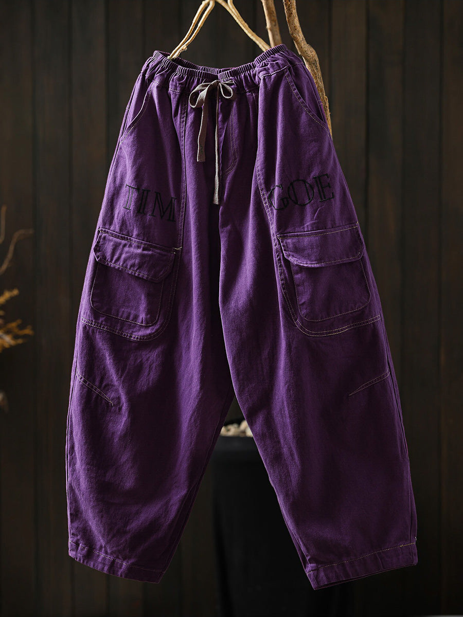 Women Fall Artsy Pure Color Cotton Harem Pants