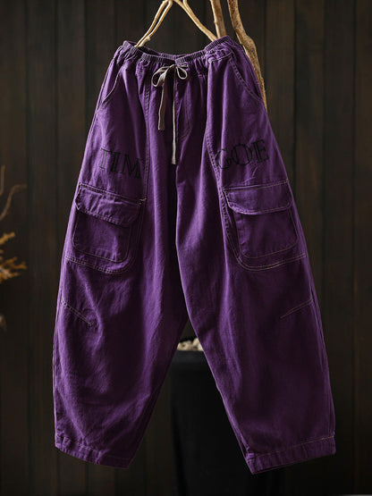 Women Fall Artsy Pure Color Cotton Harem Pants